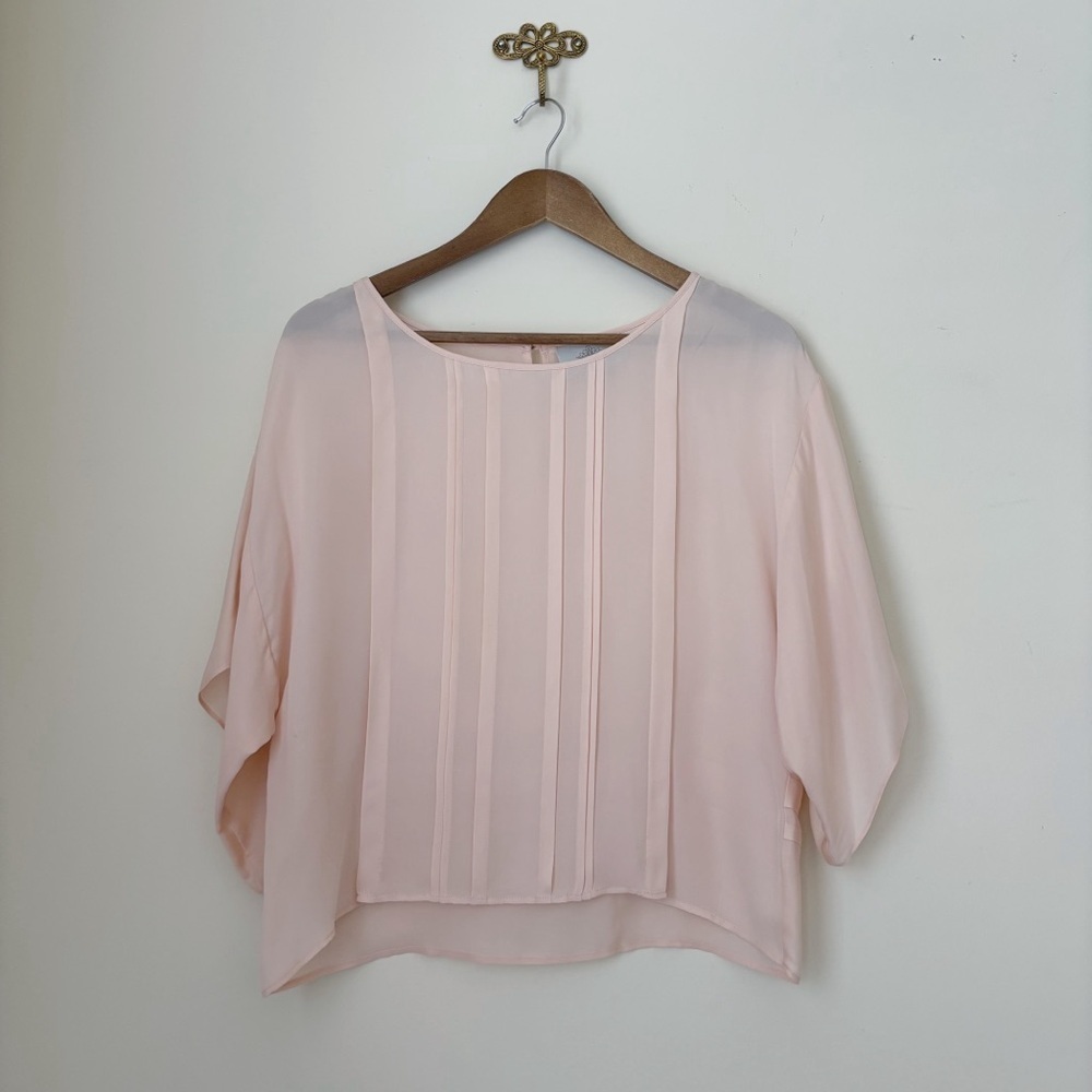 Madison Marcus Pink Pintuck Kimono Sleeve Silk Blouse XS Romantic